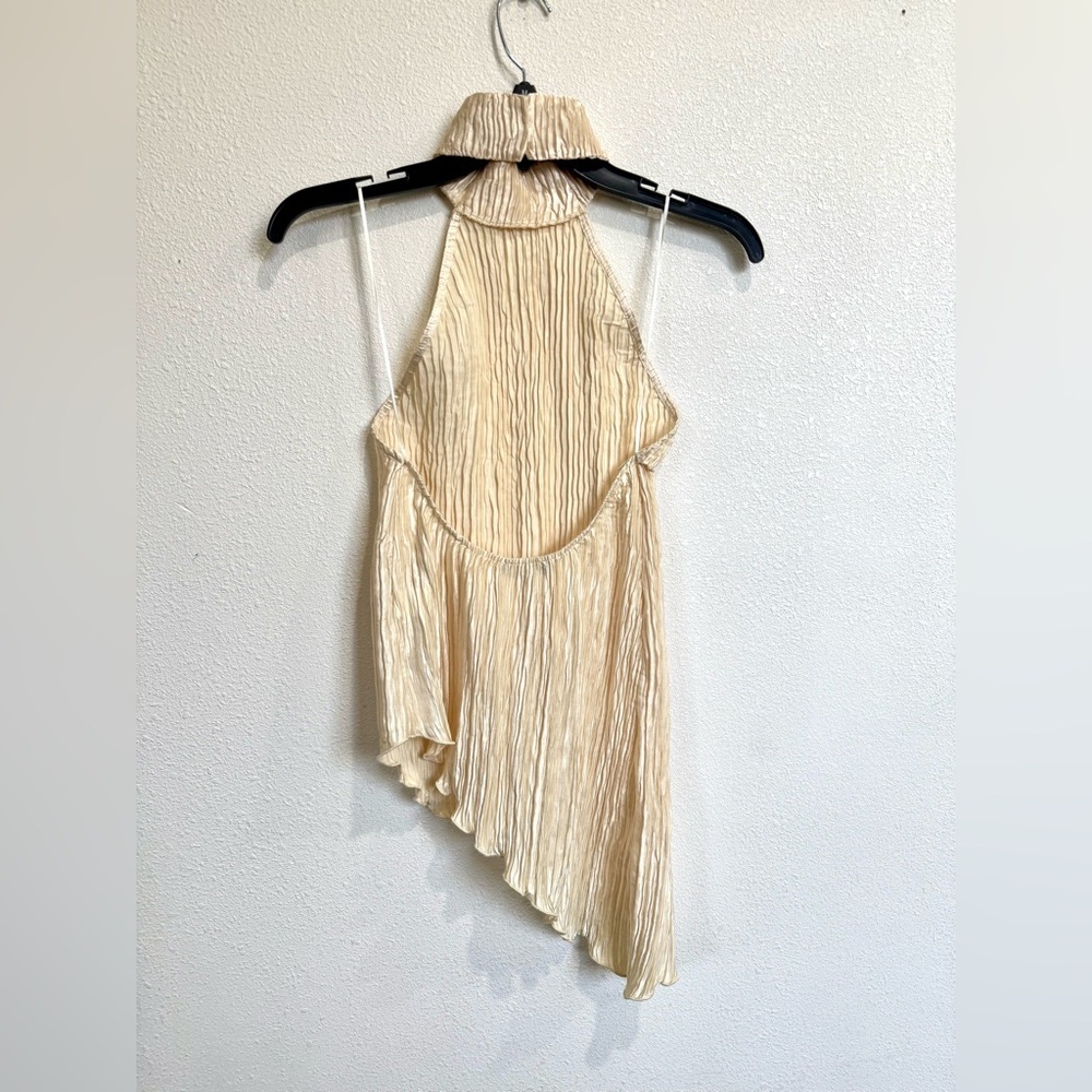 ZARA Pleated Halter Top Asymmetrical Cream Textured Blouse Size S Boho Chic - Picture 4 of 8